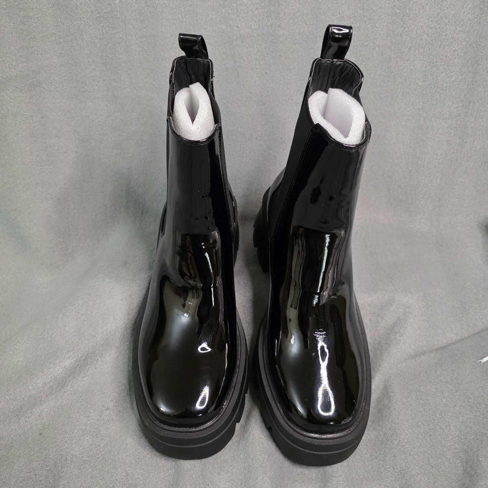 Platform Chelsea Boots Size 9 Black Patent Lug Sole Edgy Grunge Y2K Chunky Goth - Picture 2 of 9